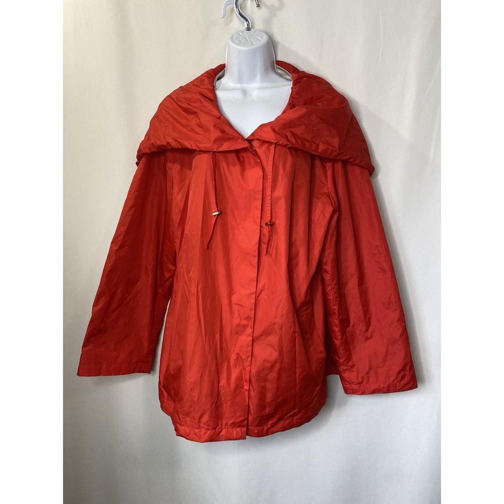 Talbots Woman Fall Raincoat Size 2XL Bright Orange Pumpkin Picking Jacket Hooded